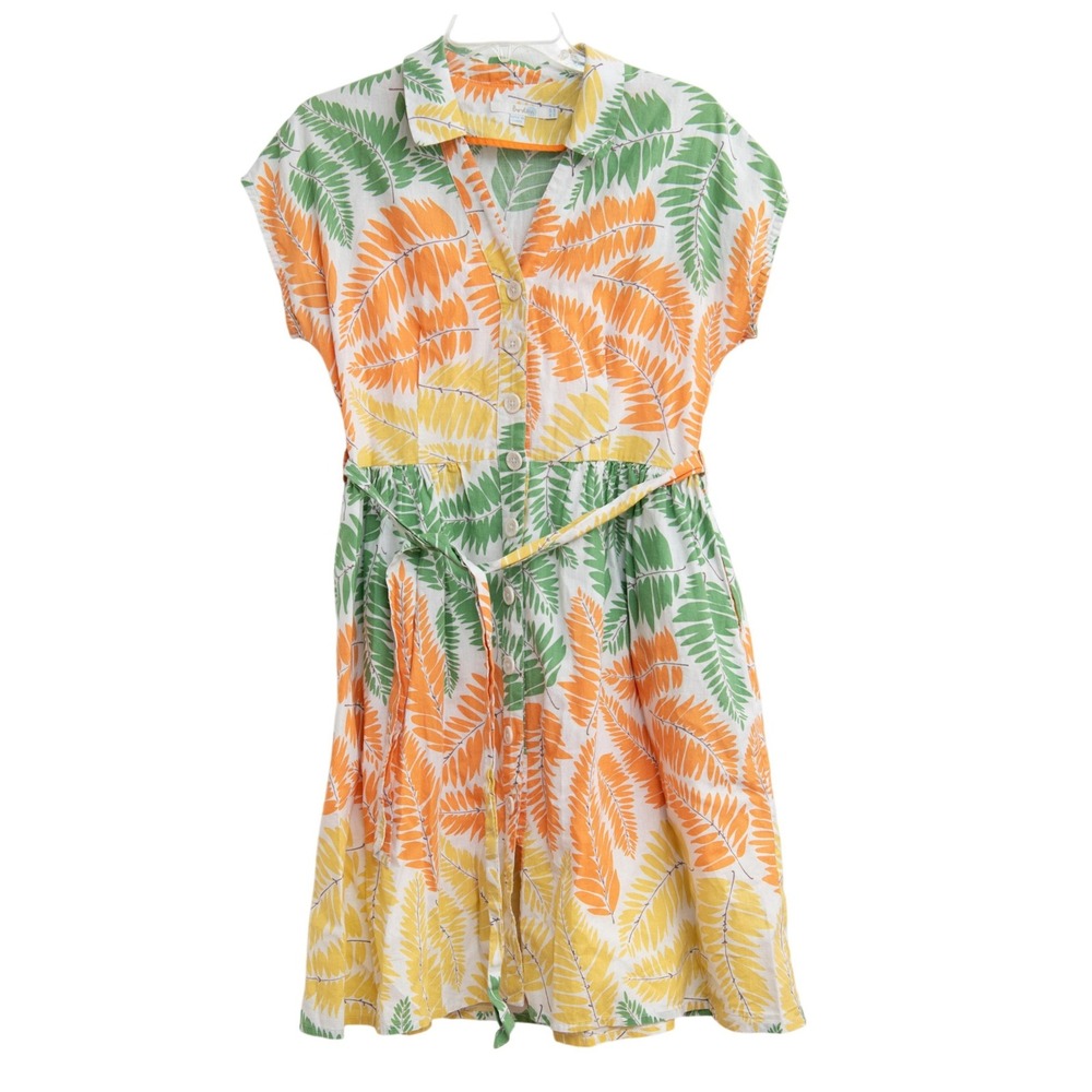 BODEN Dress Sz 6 Linen Blend Botanical Leaf Tropical Garden Party Southern Belle
